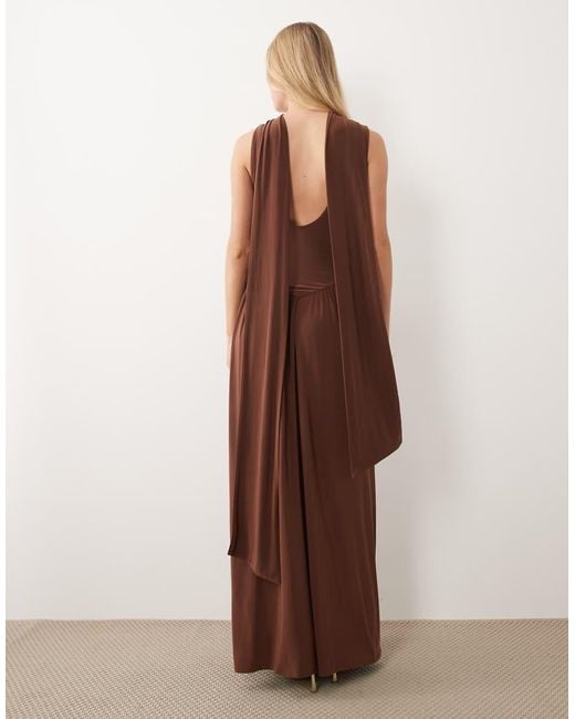 ASOS Brown Slinky Maxi Dress With Scarf Detail