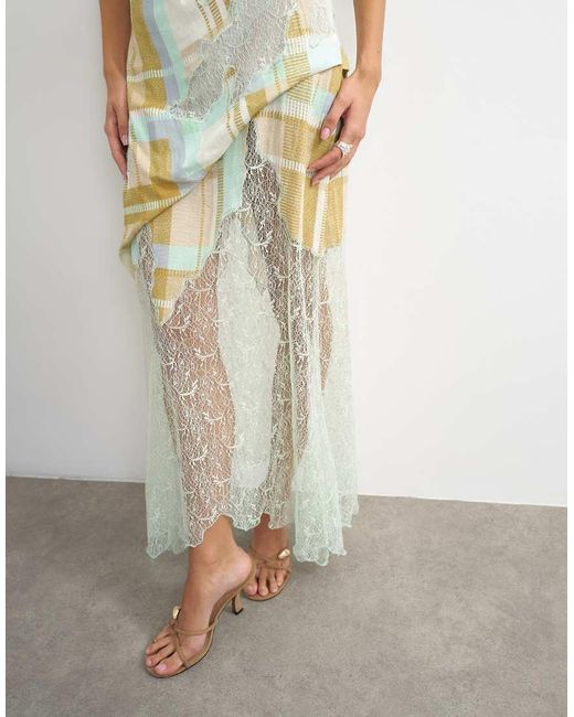 TOPSHOP Multicolor Premium Linen Blend Halter Neck Lace Hem Occasion Maxi Dress