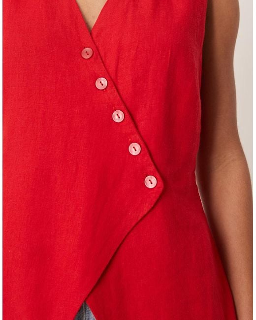 Abercrombie & Fitch Red Longline Asymmetric Linen Vest