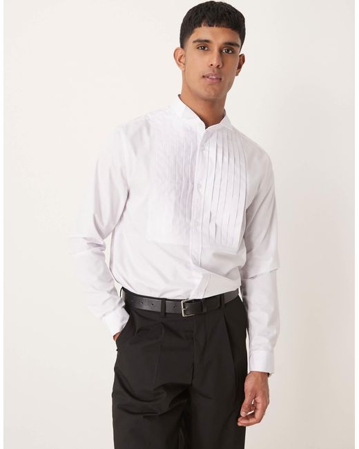 ASOS White Formal Wing Collar Regular Shirt With Pleated Bib Front for men