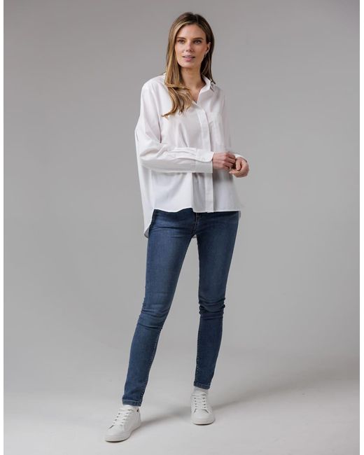 French Connection Gray Cotton Long Sleeve Chest Pocket Poplin Popover High-Low Hem Shirt