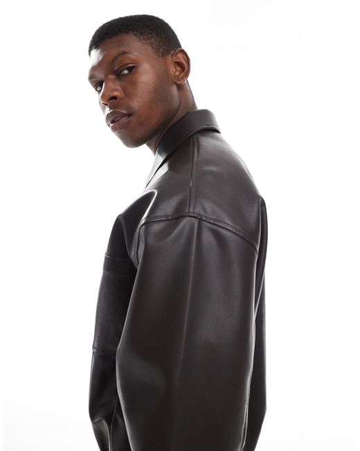 ASOS Black Faux Leather Bomber Jacket for men