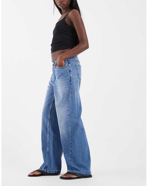 ASOS Blue Barrel Leg Jeans With No Waistband