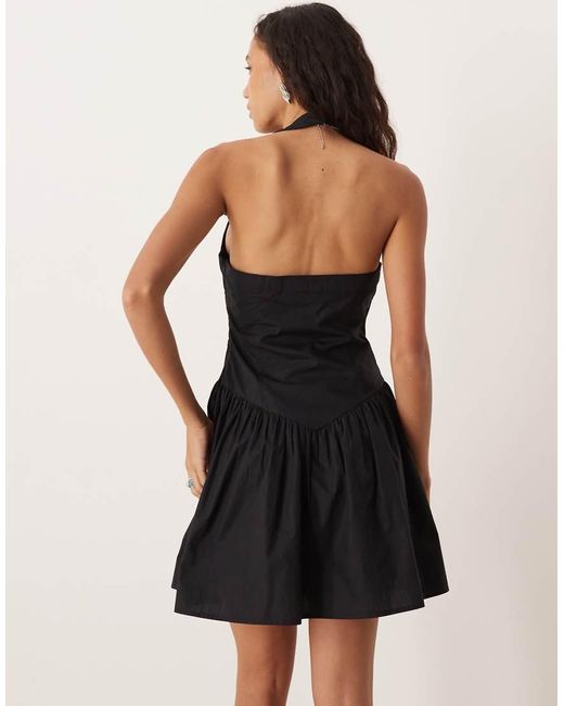 Pimkie Black Square Halter Neck Drop Pleat Waist Cotton Mini Dress