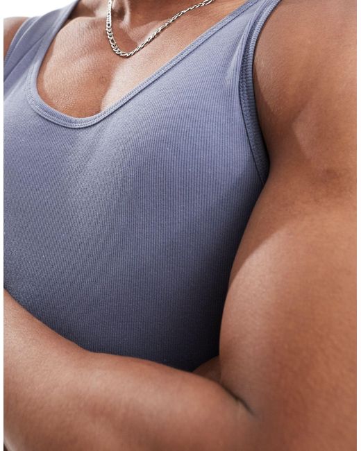 ASOS Blue Muscle Fit Rib Singlet for men