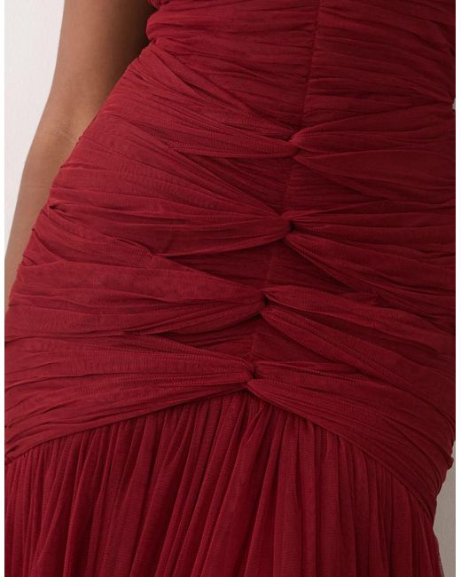LACE & BEADS Red Structu Cami Knot Detail Dropped Waist Fishtail Maxi Dress