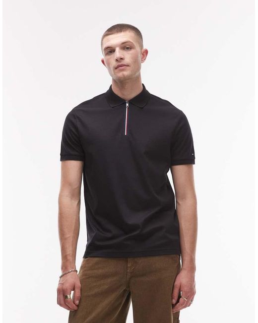 Tommy Hilfiger Black 1/4 Zip Polo for men
