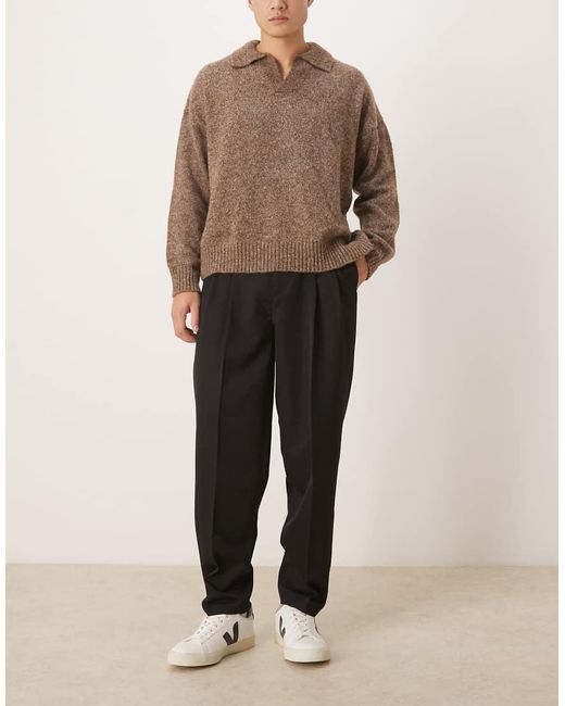 ASOS Natural Oversized Tapered Dress Pants With Double Pleats for men