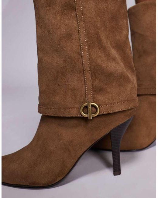 ASOS Brown Ella Heeled Fold Over Ankle Boots With Buckle Detail