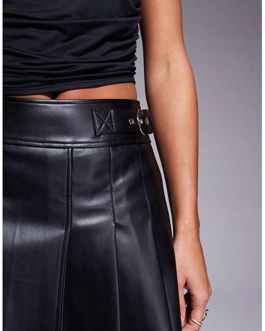 River Island Black Faux Leather Pleated Mini Skirt