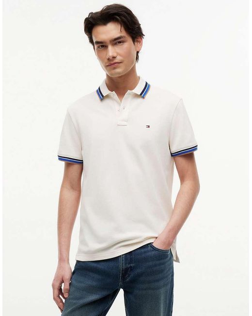Tommy Hilfiger White Regular Fit Tipped Polo Shirt for men