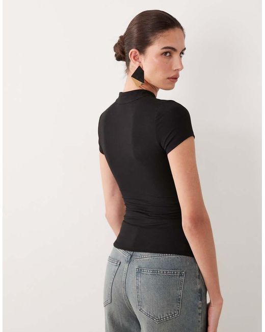 ASOS Black Stand Collar Cap Sleeve Top