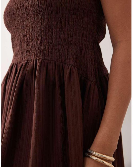 ASOS Brown Asos Design Curve Crinkle Scoop Neck Maxi Sundress With Shirred Waist