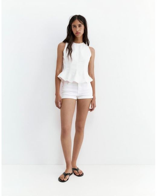 Pull&Bear White Mid-waist Denim Shorts