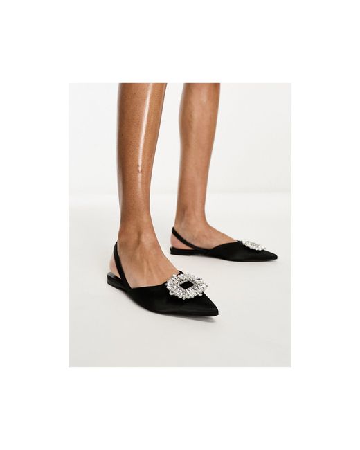Glamorous Slingback Embellished Pointed Toe Flats in White | Lyst Canada