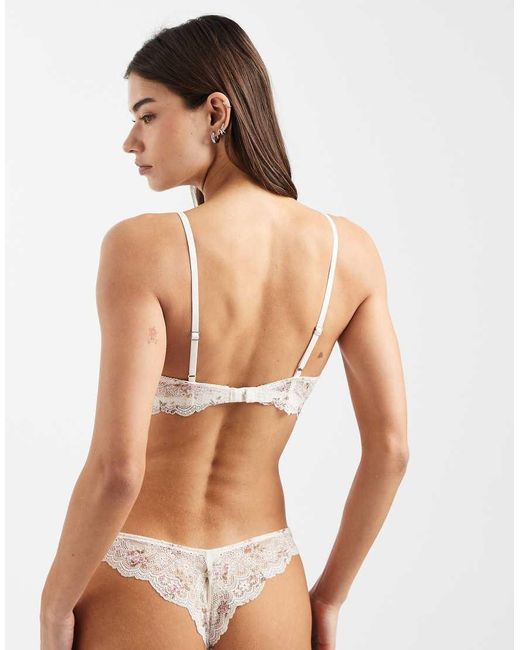 Lindex Natural Valerie Floral Printed Lace Padded Triangle Bralette