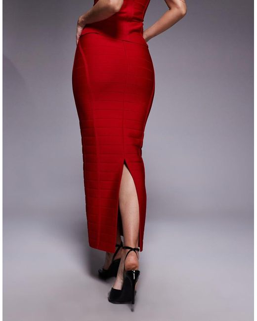 Kaiia Red Exclusive Premium Sculpting Bandage Bodycon Maxi Skirt