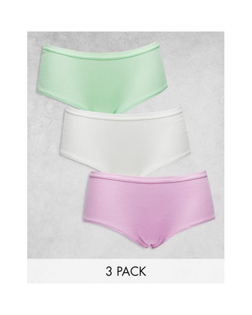 Confezione da 3 slip bianchi, lilla e pistacchio a coste di ASOS in Gray