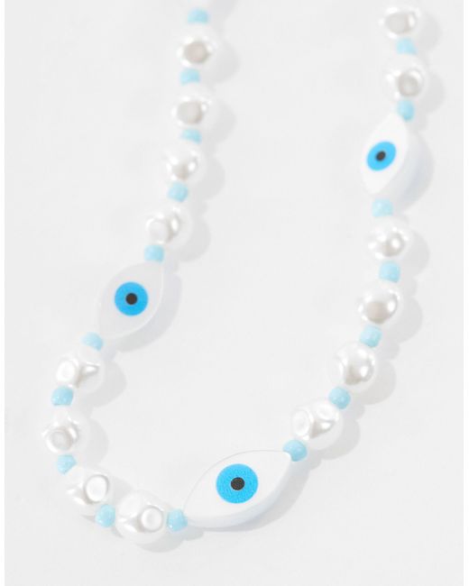 ASOS Brown Short Necklace With Faux Pearl And Eye Design