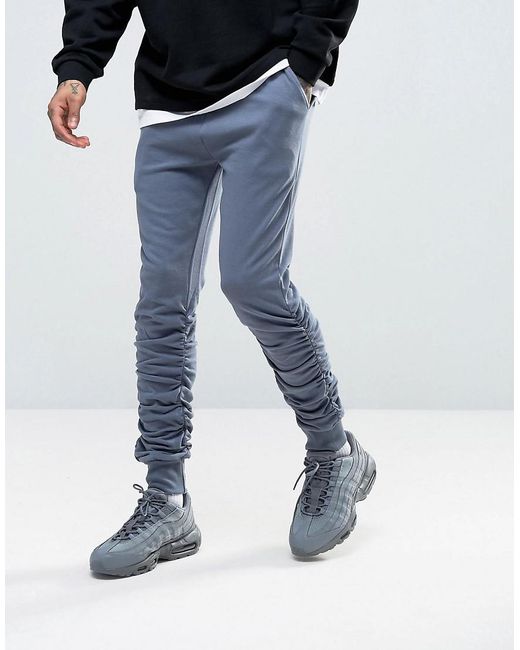 ASOS Skinny Stacked Joggers In Washed Blue for men
