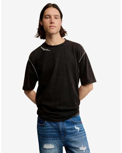 Desigual Black Plain T-Shirt Detail for men