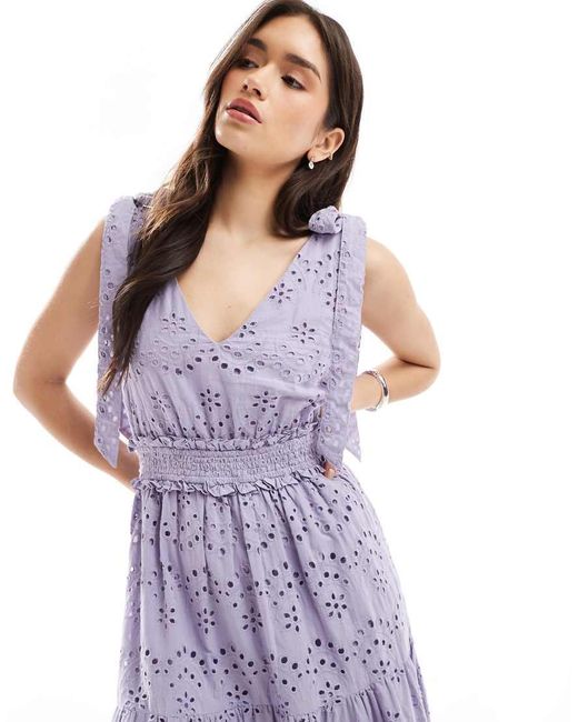 Maya Purple Broderie V Neck Strappy Midi Dress