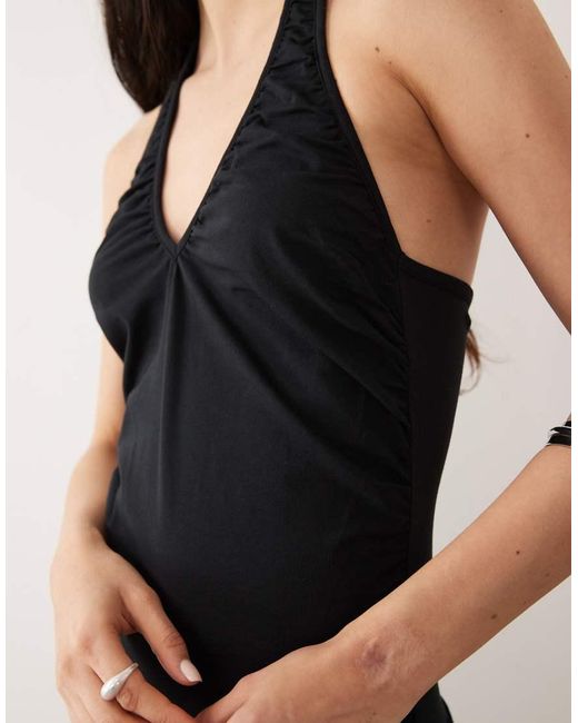 ASOS Black Ruched Halterneck Drop Waist Maxi Dress