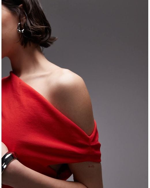 Mango Red Off Shoulder Jumpsuit