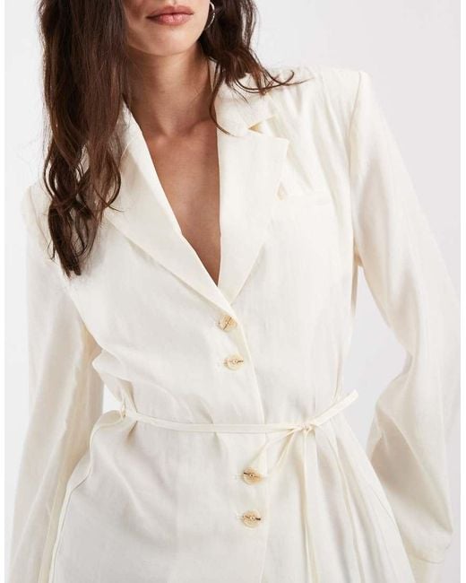 ASOS White Shoulder Pad Tie Waist Soft Blazer