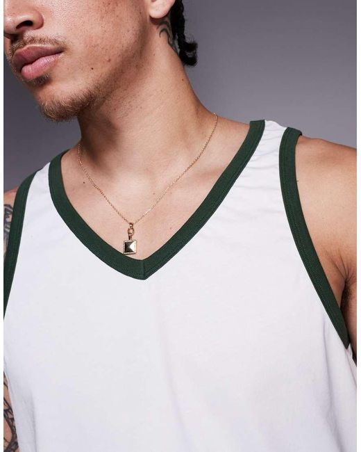 Canotta Crema Con Scollo A V E Cuciture A Contrasto di ASOS in Gray da Uomo