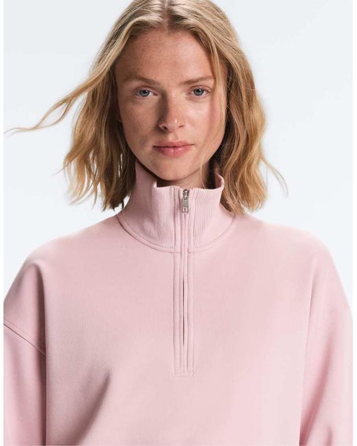 Oysho Red Pique High-Neck Zip Sweatshirt With Cotton
