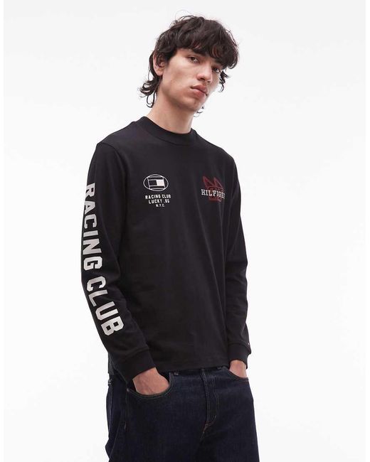 Tommy Hilfiger Black Chest Racing Logo Long Sleeve T-Shirt for men