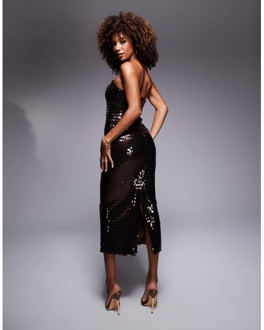 True Decadence Brown Bandeau Tailored Midaxi Dress
