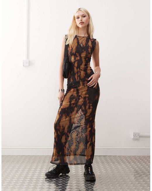 Weekday Inez Boatneck Mesh Maxi Dress in Natural | Lyst UK
