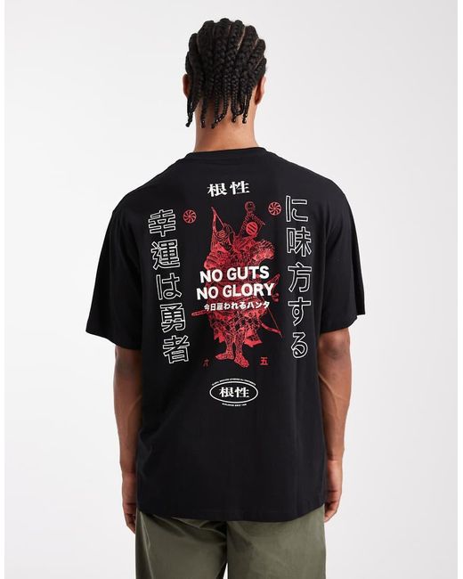 Jack & Jones Black Oversize T-shirt With Japanese Back Print for men