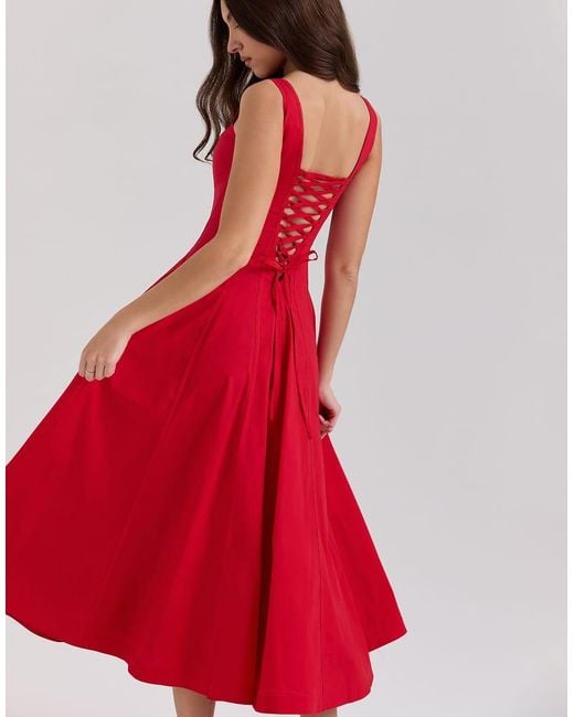 House Of Cb Red Mariabella Cotton Midi Sundress