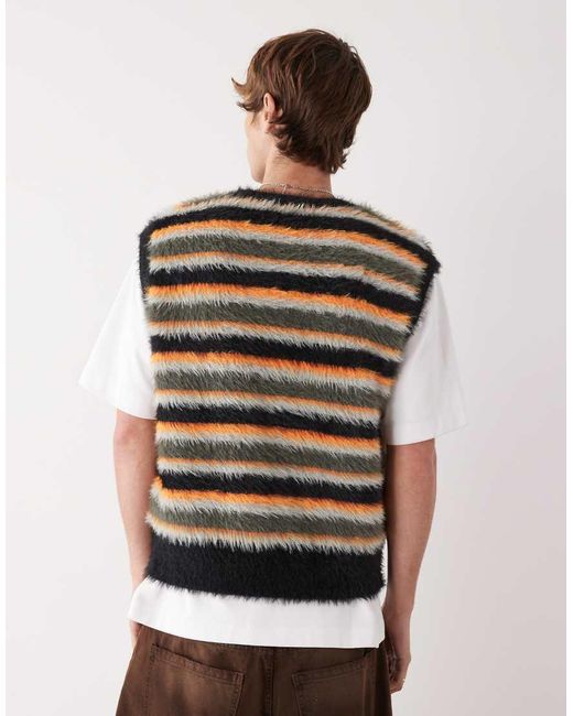 Chaleco A Rayas Multicolores De Punto De Hilo Desflecado De -Negro Weekday de hombre de color Black