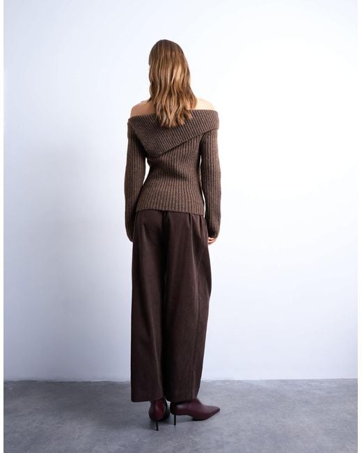 TOPSHOP Brown Cord Wide Leg Awkward Length Trouser