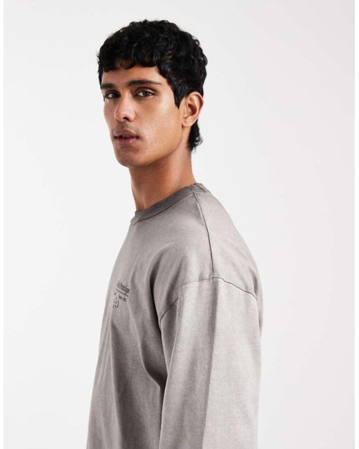 ASOS Gray Oversized Heavyweight Long Sleeve T-shirt With Back Graphic for men