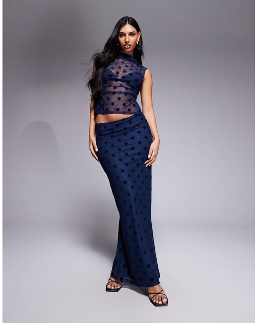 ASOS Blue Flocked Mesh Co Ord Top