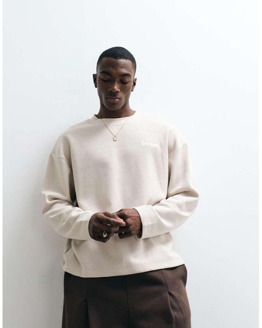 CERNUCCI Natural 100% Cotton Long Sleeve Boxy Oversized-fit Waffle Logo T-shirt-neutral for men