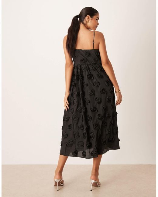 Y.A.S Black Premium 3d Floral Applique Midi Dress