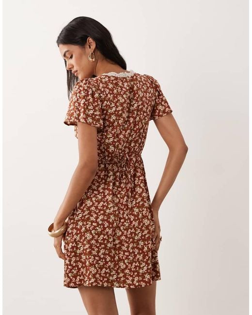 New Look Natural Lace Trim Mini Tea Dress