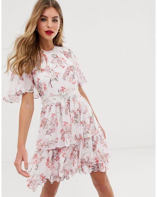 Forever New Cape Sleeve Tiered Mini Skater Dress in Pink | Lyst UK