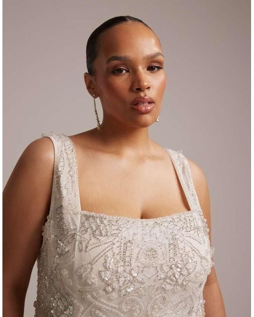ASOS Brown Asos Design Curve Ornate Crystal Embellished Square Neck Maxi Wedding Dress