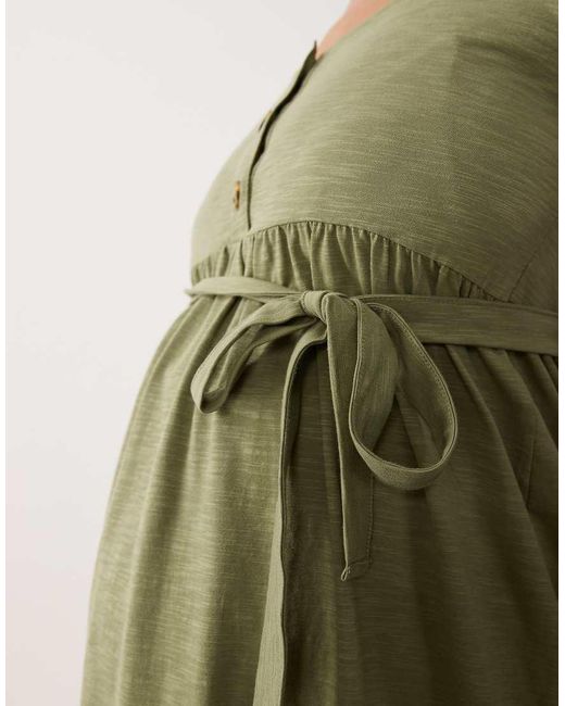 Mama.licious Green Mamalicious Maternity Button Front Tie Waist Midi Dress