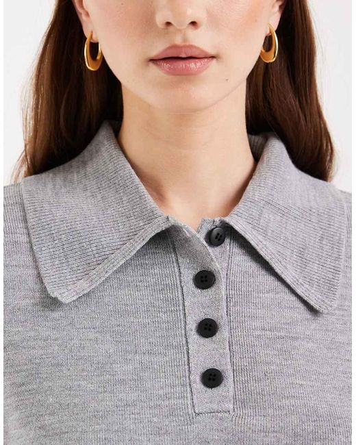 ASOS Gray Knit Cinched Polo Top