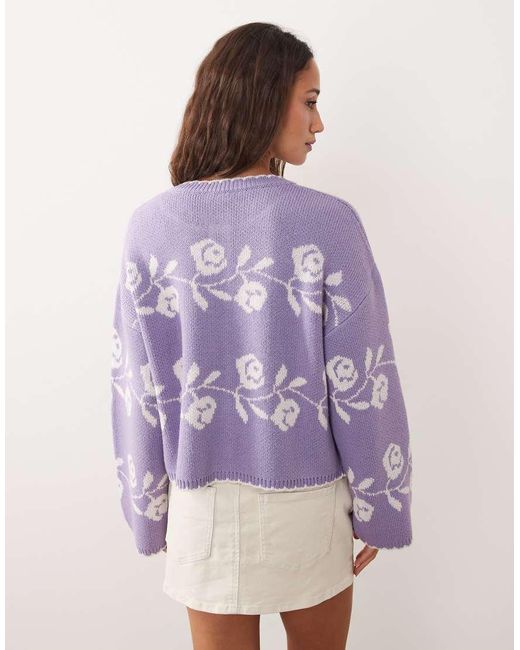 Miss Selfridge Purple Knitted Blanket Stitch Cardigan With Florals