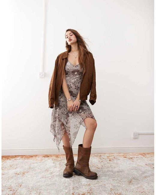 Reclaimed (vintage) Brown Ruffle Hanky Hem Dress