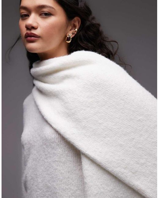 ASOS White Knitted Jumper With Attached Scarf With Wool